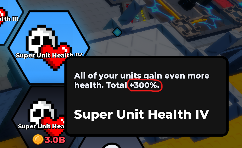 Super Unit Health IV showing Total plus 300 percent